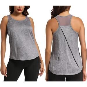 NWT Aeuui Heathered Gray Racerback Pleated Mesh Tank Top Women's Size XL